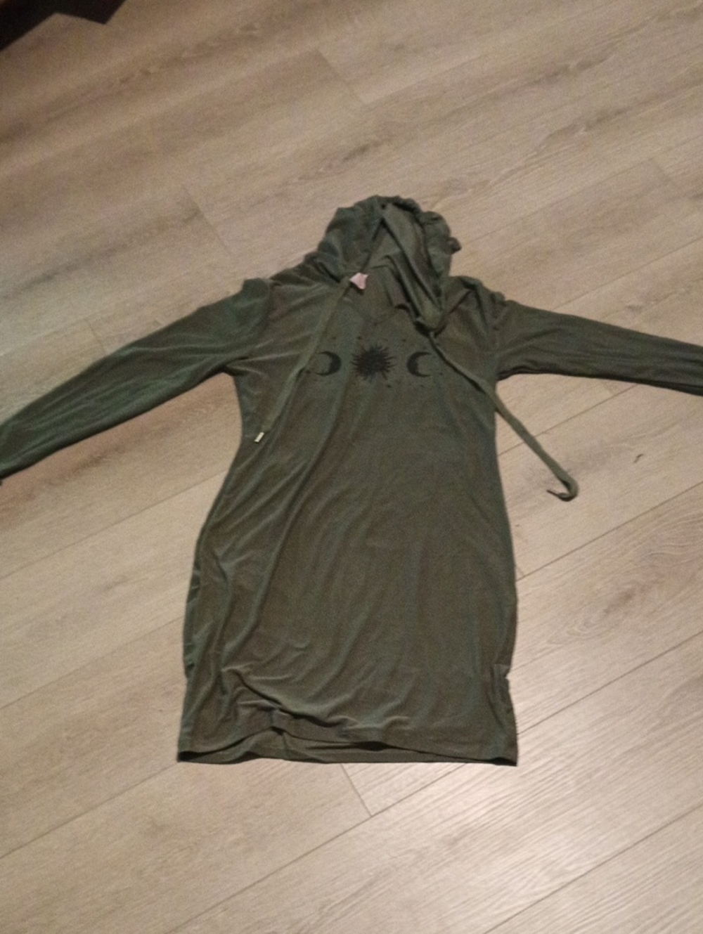 No Boundaries Olive Green Hooded Tunic with Sun & Moon Graphic